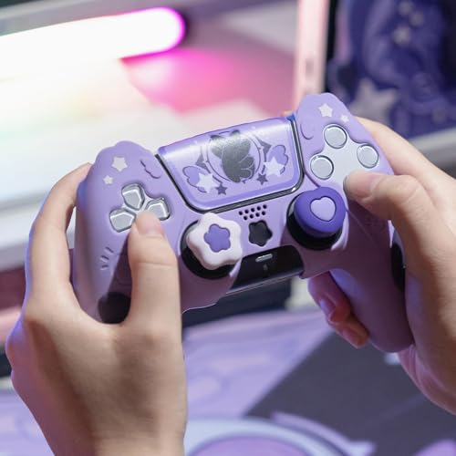 Image of GeekShare Controller Skin Set, Compatible with PlayStation 5 Wireless Controller, Anti-Slip Silicone Protective Cover Case,Includes 2 Thumb Grips and 2 Stickers (Star Wings Purple)