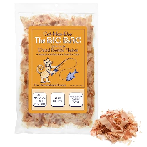 Cat-Man-Doo | Bonito - 4oz. Big Bag | Bonito Fish Flakes for Cat & Dog Treats | Healthy Single Ingredient Treat or Food Topper High Protein