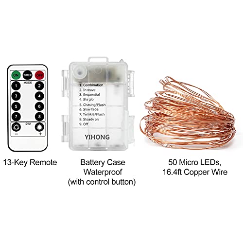 YIHONG 2 Pack Christmas Fairy Lights Battery Operated with Remote Control, 16ft 8 Modes String Lights 50Leds Twinkle Firefly Lights for Patio Garden Party Decoration- Warm White