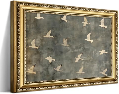 Gold Framed Flying Bird Wall Art, Vintage White Dove Print, 16x24in