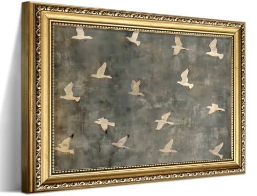 Gold Framed Flying Bird Wall Art, Vintage White Dove Print, 10x8in