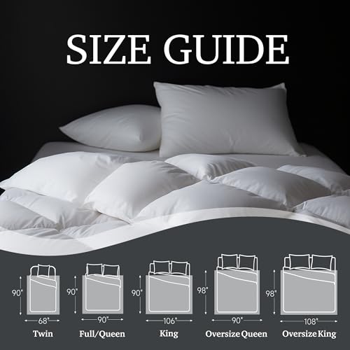 Image of Hotel Grand Luxury White Goose Feather Down Fiber Comforter King Size, 100% Cotton All Season Duvet Insert King, Fluffy Medium Warmth Bedding Comforter with 8 Corner Loops, White 106x90 Inch