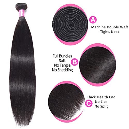 Grace Length Straight 3 Bundle Human Hair 12 14 16 Inch Three Bundles Double Weft High Elasticity Hair Extensions 100% Unprocessed Brazilian Human Hair for Women (Natural Color) - Image 4
