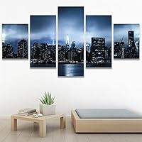 SIGNWIN 5 Panel Canvas Wall Art City Illuminations for Home Decorations Ready to Hang - 60