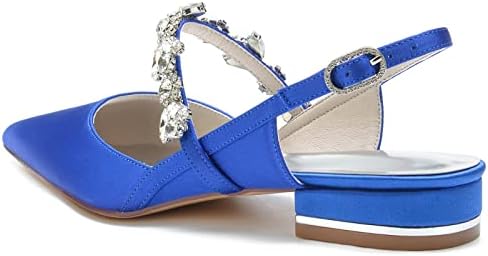 Dames Bruidsschoenen Gesloten Teen Lage Hak Satijnen Pumps Bruid Enkelriempje Bruiloft Schoenen,Blauw,40 EU