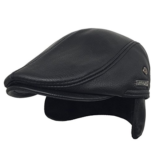 Lethmik Flat Cap Cabby Hat Genuine Leather Vintage Newsboy Cap Ivy Driving Cap Xxl-Black #TOP3