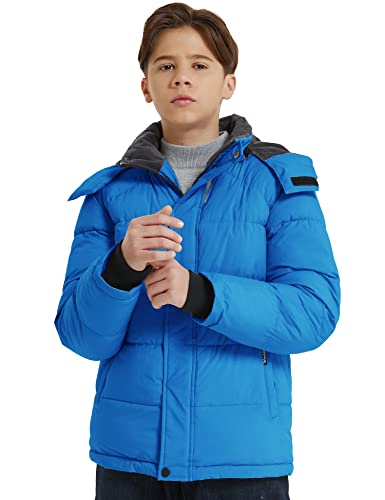 Image of wantdo Boys Puffy Winter Coats Fleece-Lined Snow Jackets Removable Hood | Elastic Cuffs, Hook-and-Loop Collar, Windproof, Machine Washable