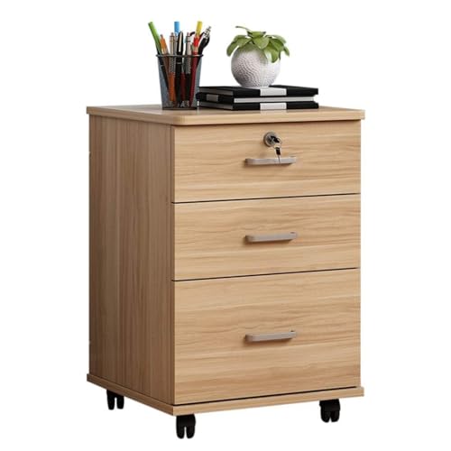 Armoire de rangement verrouillable à 3 tiroirs en bois pour bureau et classeur format lettre Orga avec roulettes et pieds stables pour un rangement sécurisé...