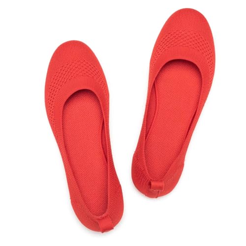 Image of Frank Mully Women's Ballet Flat Shoes Knit Dress Shoes Round Toe Slip On Ballerina Flats for Woman Low Wedge Comfort Soft