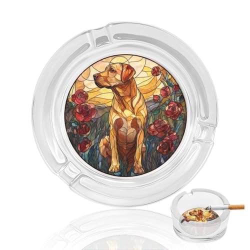 Posacenere in vetro per sigarette con Labrador Retriever in campo di rose, portacenere decorativo portatile per la decorazione di casa e ufficio