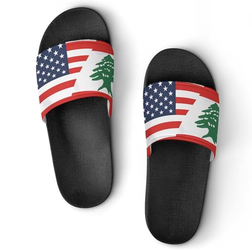 Flag of U.S. Lebanon Flag House Sandals Non-Slip Bathroom Slippers Beach Summer Shoes for Men Women