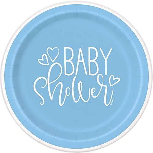 Unique 73383 Blue Hearts Baby Shower Plastic Table Cover, 54" x 84" 1 Pc, Print
