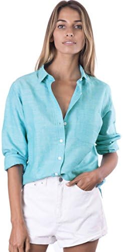 CAMIXA Womens Classic Linen Shirt Loose Button Down Blouse Sleeve 100% Linen Top