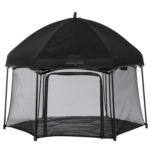 Image of Dream On Me Onyx Playpen Set with Canopy, Baby Playpen, Portable and Lightweight, Playpen for Babies and Toddler, Black