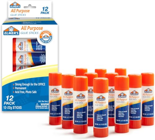 Elmer's All Purpose Glue Sticks,Washable &amp; Non-Toxic,Clear,22 Grams,- Classroom,Household,Craft Projects,Poster,Vision Board,#1 Teacher Brand,12 Count (Pack of 8)