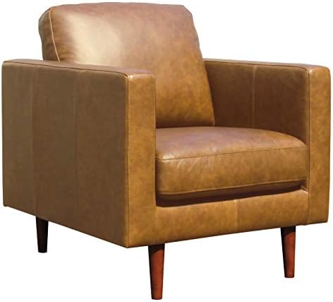 Amazon Brand - Rivet Revolve Modern Leather Armchair with Tapered Legs, 32.7"D x 34.6"W x 35.4"H, Caramel Leather