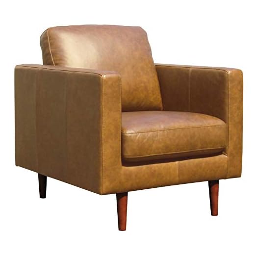 Amazon Brand – Rivet Revolve Modern Leather Armchair with Tapered Legs, 33"W, Caramel