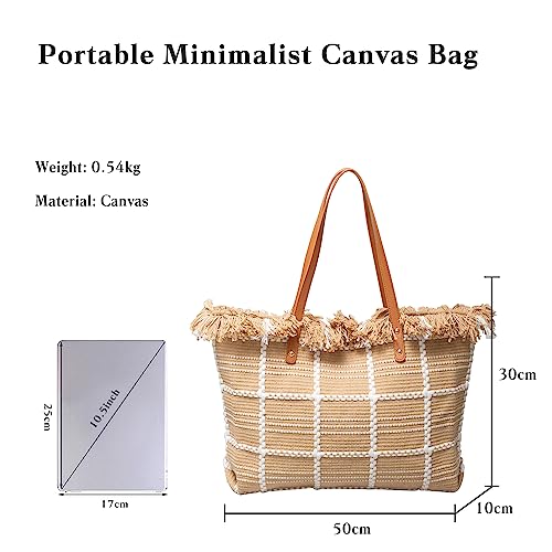 Image of CORIOS Tote Bag for Women Cute Canvas Shoulder Bag Summer Vibe Beach Bag Casual Handbag Bohemian Hobo Bag with Tassels