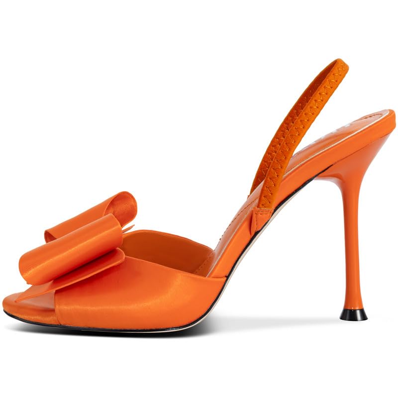 Image of Satin High Heels Slingback Open Toe Mules Sandals Bow Stiletto Sexy Heels Comfortable Wedding Party Shoes