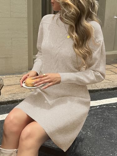 Saodimallsu Womens Fit and Flare Mini Sweater Dress Puff Long Sleeve Cable Knit Crewneck Dressy A Line Short Dresses4