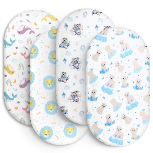 Image of Baby Bassinet Sheets for Baby Boy Girls,4-Pack Fitted Bassinet Sheets Set Compatible with Halo Bassinest Swivel Sleeper,Baby Delight,Angelbliss,32 inchX16 inch (Land Sea)