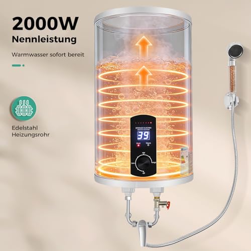 Charocean Elektrischer Warmwasserspeicher 30L Warmwasserboiler 2000W Wandhängend Elektrospeicher, Heizleistung Boiler, Wasserboiler, Emaillierter Innenbehälter, LED- Bildschirm, 220V (30L 2000W)-3