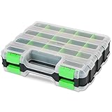 weyleity Small Parts Organizer | Storage Case Tools Box 34-Compartments Double Side Organizer Box with Removable Dividers for Small Hardware, Screws, Bolts, Nuts, Nails, Beads (Green)