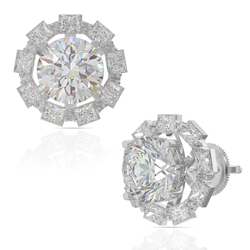 Image of 925 Sterling Silver Stud Earrings for Women | Cubic Zirconia Solitaire Ear Studs | Lightweight Hypoallergenic Anti-Tarnish Daily Wear Jewellery | Gift for Girls, Wife, Girlfriend, Mother, Sister | Birthday, Anniversary, Rakhi