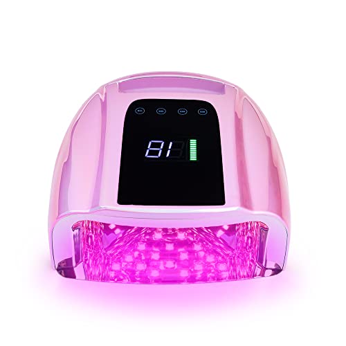 Qrarazl Rechargeable Nail Dryer 96W High Power Professional Nail Lamp Lcd Display Uv Led Fast Dry Nail Light, With Portable Handle (Pink) #TOP2
