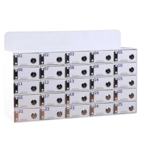 Armario de Almacenamiento para Teléfono Móvil, 25 Compartimentos Acrílico Caja Almacenamiento Personal, Montado en la Pared Cabine Téléphonique con Cerradura y Puerto de Carga para Escuelas, Oficinas