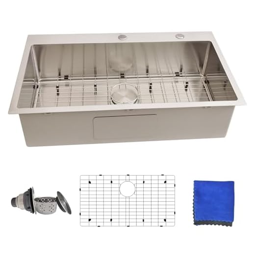 33x19 Drop in Kitchen Sink - Delironexu 16 Gauge Stainless Steel Sinks Top Mount, 33 Inch Drop in Kitchen Sink Single Bowl with 3 Accessories Package