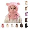 Generisch Schlupfmütze Kinder Warme Wintermütze Mädchen Jungen,Niedlich Schalmütze mit Zwei Ohren,Weiche Kuschelige Plüsch Sturmhaube,3 in 1 Fleece Gesichtsmaske Schal Mütze Kinder für 3–10 Jahre