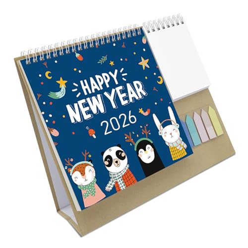 2026 ツインコイル卓上カレンダー 12 ヶ月 1 月-12 月卓上プランナー メモ帳 & ステッカー付き毎日のスケジュール効率的なデイリープランナーノートブック