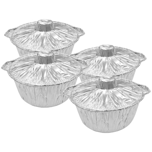 WHAMVOX 4個 大容量使い捨てアルミホイル鍋 耐高温オーブン対応調理皿 蓋付き携帯型キャンプ用グリースパン野外バーベキュー用
