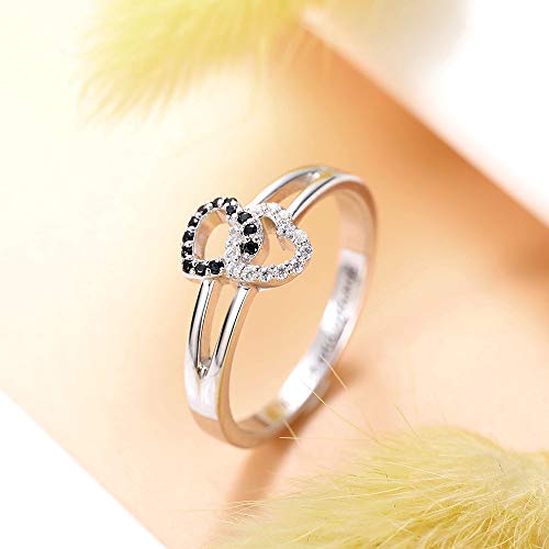 Getname Necklace Promise Ring Double Heart Personalized Birthstone Engraved Inside - Ladies Split Shank Heart Love Ring for Women Sterling Silver