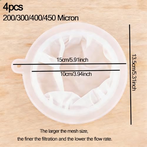 COAFTUG 4 Stück Feines Sieb Küche Nylon 200/300/400/450 Maschen Fine Filter Sieve Küchensieb Likörfilter Weinfilter Feinmaschig Siebfilter Weinsieb Strainer Passiersieb für Saft, Milch, Kaffee liquid