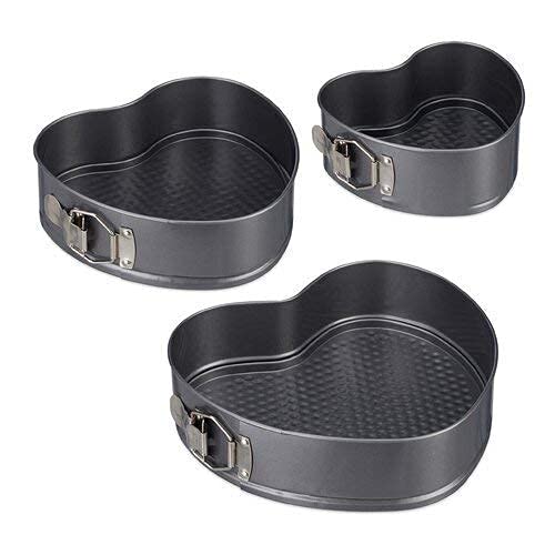 JB Enterprise3 Pcs Set Heart Shape Cake Mould Teflon Non Stick Removable Baking tin Black