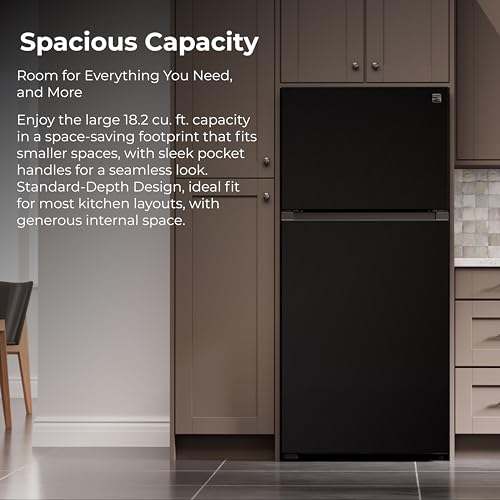 Kenmore 46-62319 30" Top Mount Refrigerator with Freezer - Adjustable Shelving, Humidity-Controlled Crispers, Optional Ice Maker, LED Lighting, ENERGY STAR Certified, 18.2 cu. ft. Capacity - Black on Fridge.com