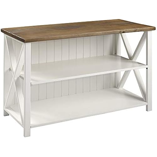 Walker Edison 2 Tier Modern Farmhouse Wood Bookcase Bookshelf Storage Home Office Storage Cabinet, 52 Inch, White