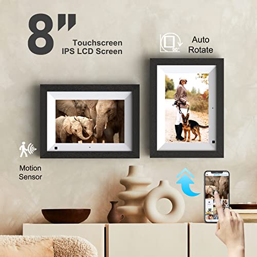 Image of Digital Photo Frame 8-inch Wood Digital Picture Frame - Electronic Picture Frame, 1280x800 IPS Touch Screen, 16GB, Auto Rotate, HD 1080P, Share Photos Videos with Email App, Unlimited Cloud Storage