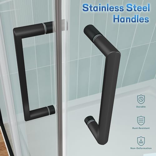 Image of Corner Shower Door 34 inch x 34 inch x 72 inch, Glass Shower Enclosure, Matte Black