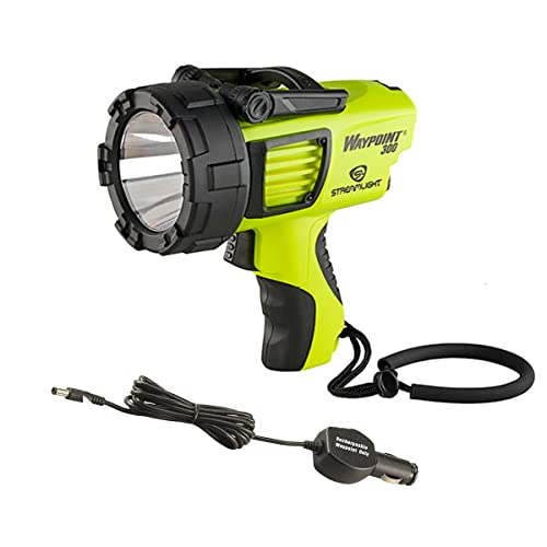 STREAMLIGHT Lightweight Rechargeable Long-Range 1000 Lumens Waypoint 300 Yellow Spotlight w/120V AC Charger with Waypoint Rechargeable/Super Siege 12V DC Cord
