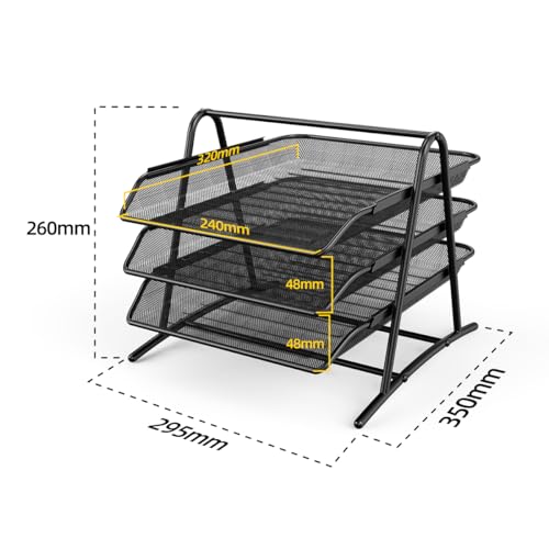 JOPOO Schreibtisch Mesh Dokumentenablage, 3-Tier Büro Briefablage Papierablage A4, Ablagefächer Papierablage für Papier Brief