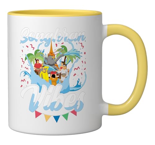 Songkran Vibes - Thai New Year Ceramic Mug, Yellow/White by Happy Songkran Thailand Buddhist New Year Gifts - Used condition - Image 2