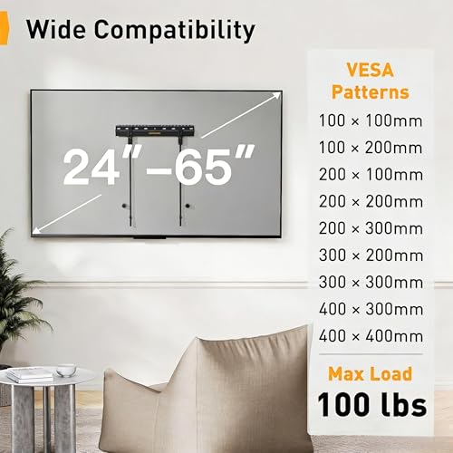 Image of Perlegear No Drill TV Wall Mount for Most 24-65 Inch TVs up to 100 lbs, Studless TV Mount, Drywall TV Bracket with Max VESA 400x400mm, No Stud, Easy Install, Low Profile, PGMT7