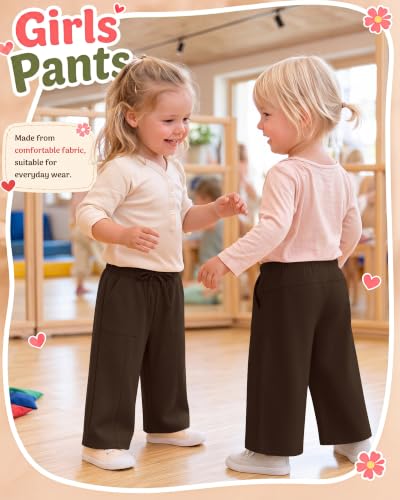 Image of Toddler Girls Wide Leg Pants | Baby Girls Sweatpants, Baggy Drawstring Pants with Pockets, Open Bottom Joggers, Back to School Trousers, for Kids 18M-5T
