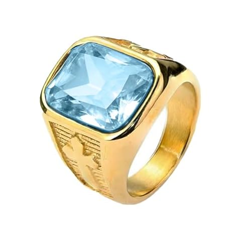 AOBOCO March Birthstone Yellow Gold Ring Cover