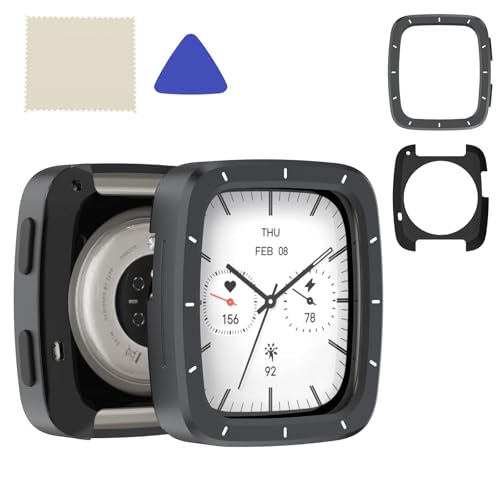 For Amazfit Active 2 Square 専用 軽量設計 金属フレームケース 強靭な保護性能 簡単取り外し 高硬度PCバックケース付属 清?布&オープンツール付き 3色選択可能 時計本体別売 (ダークグレー)