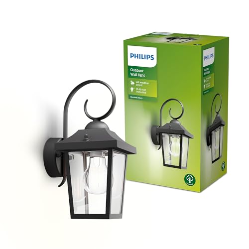 Philips Buzzard Lampada da Parete per Esterni, Classe di Protezione IP44, Lampadina Disponibile Separatamente, Nera