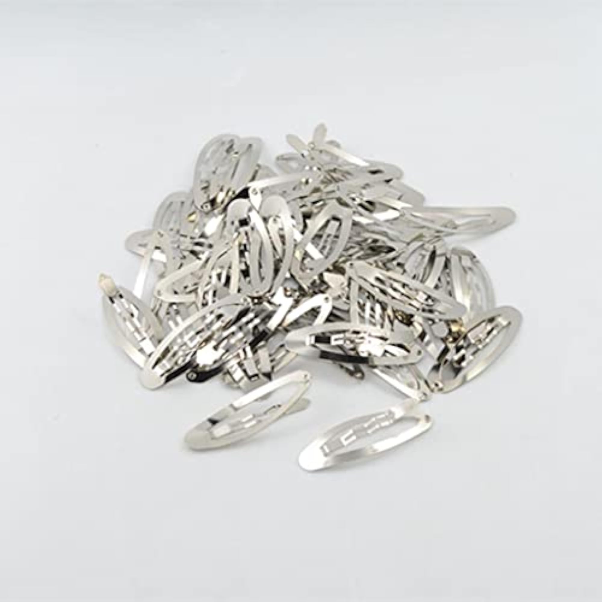 2x50pcs Rounded Snap Clip Oval Silver Metal Hair Clips